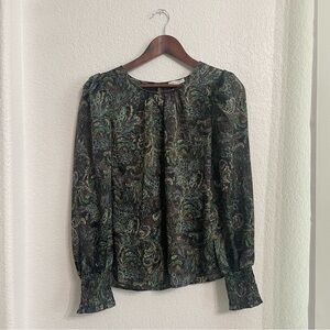 Pleione Womens Shirt Blouse Multicolor Paisley Puff Long Sleeve Size Small